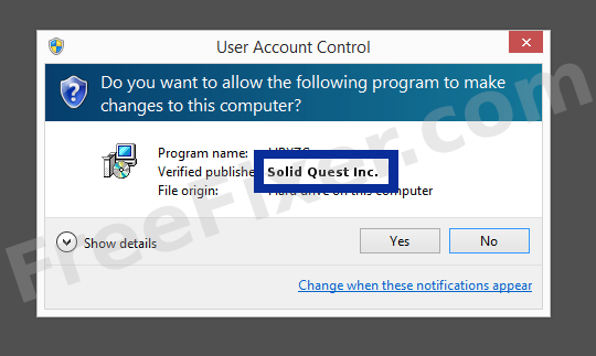 Screenshot where Solid Quest Inc. appears as the verified publisher in the UAC dialog